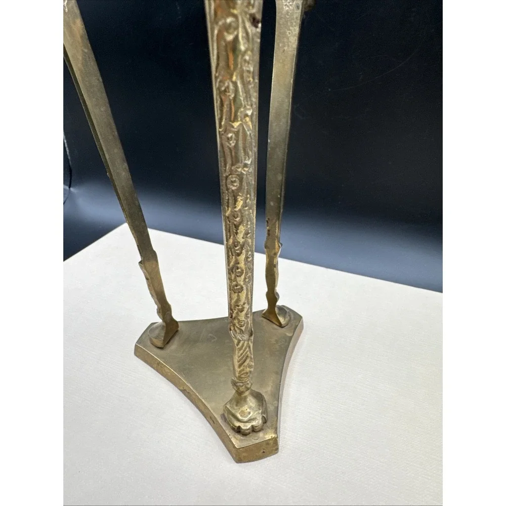 Vtg MCM Brass Stand Paired w Pottery Barn Glass Candle Holder Ram Head Man‎ Cave